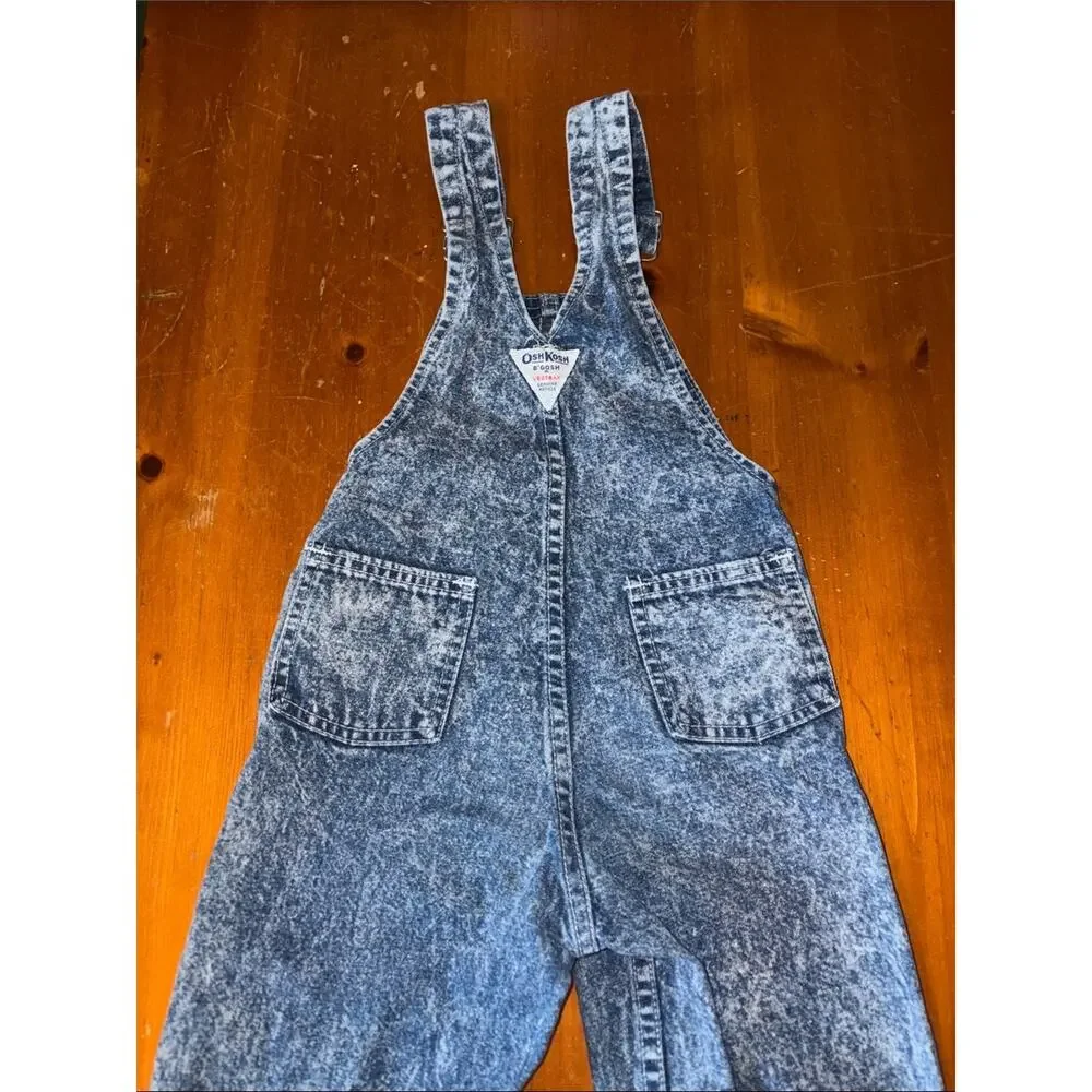 Vintage OshKosh B'Gosh Vestbak 90s Acid Wash Denim Overalls USA Made Size 4T